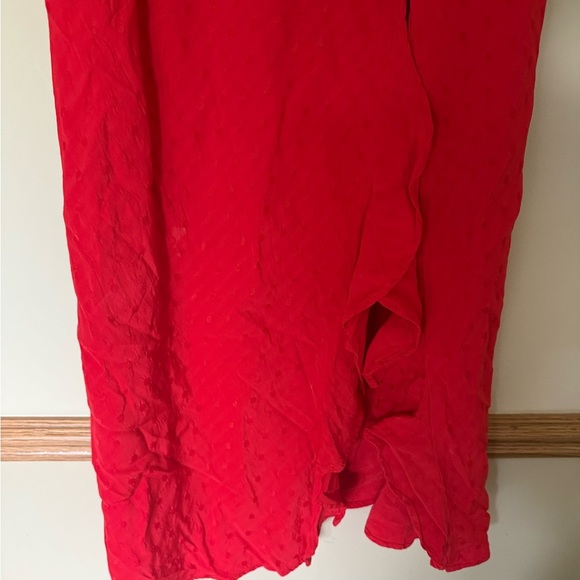 ZARA NEW JACQUARD DOTTED SLIP DRESS RUFFLE TRIM RED SIDE SLIT XL - Picture 8 of 12